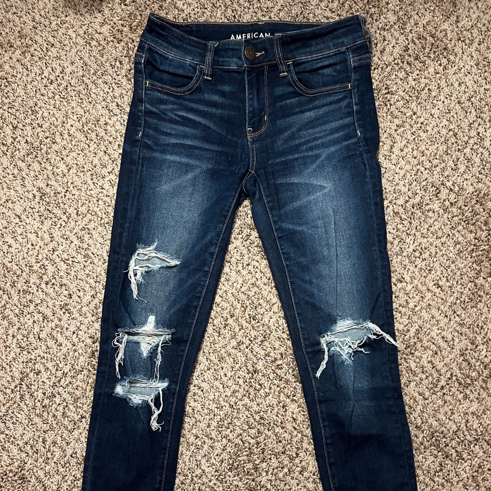 American Eagle Women’s Jeggings Dark Wash Distressed Jeans Size 4